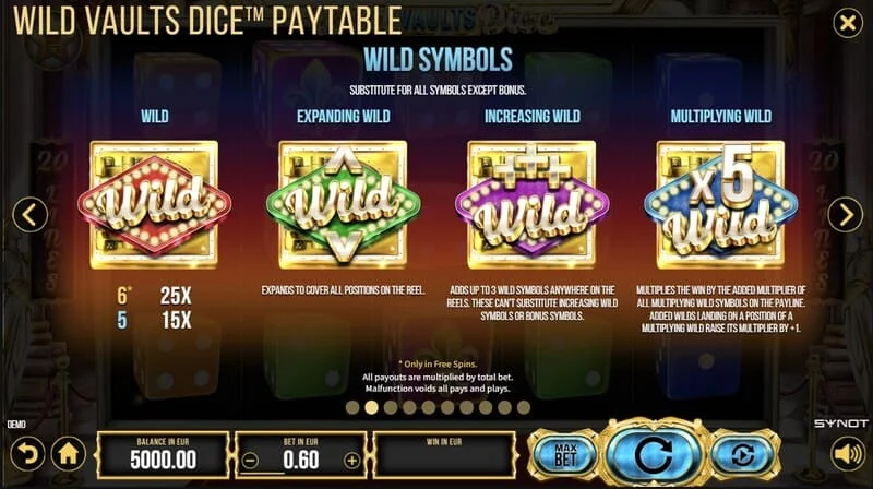 Wild Vaults Dice - Free Spins triggered with three Vault symbols